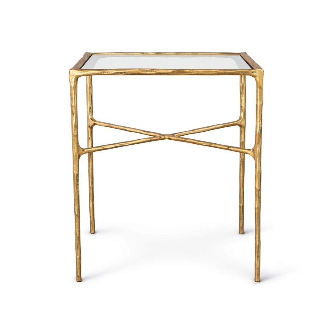 Cobra Side Table - Textured Antique Brass & Glass