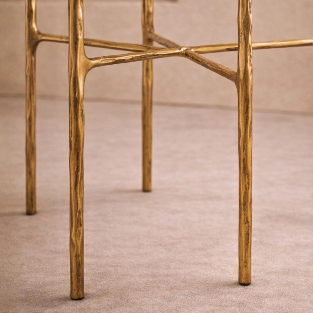 Cobra Side Table - Textured Antique Brass & Glass