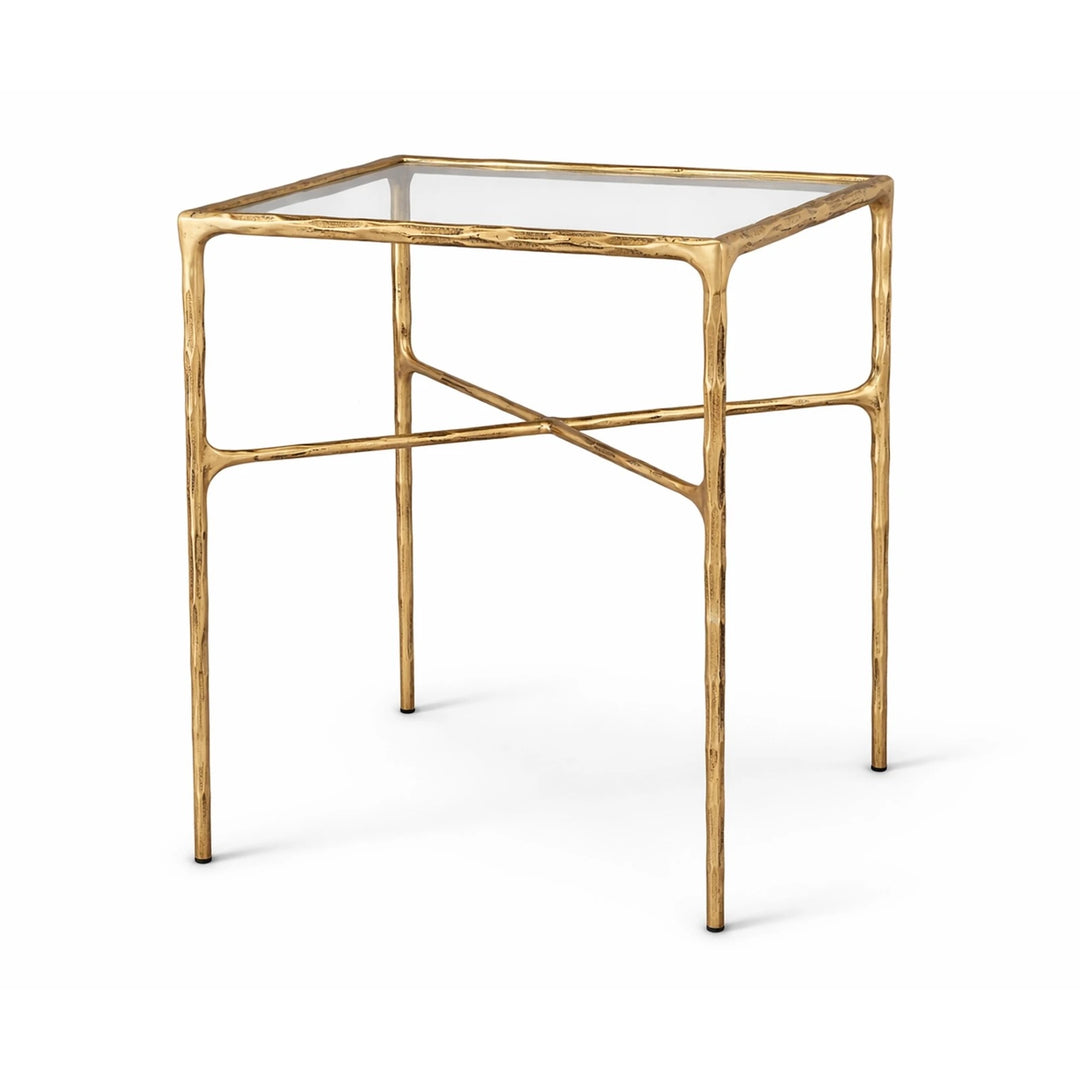 Cobra Side Table - Textured Antique Brass & Glass