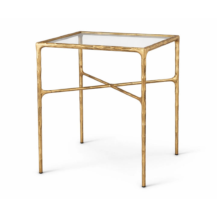 Cobra Side Table - Textured Antique Brass & Glass