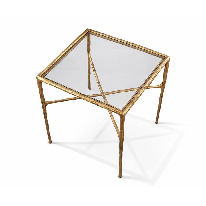 Cobra Side Table - Textured Antique Brass & Glass
