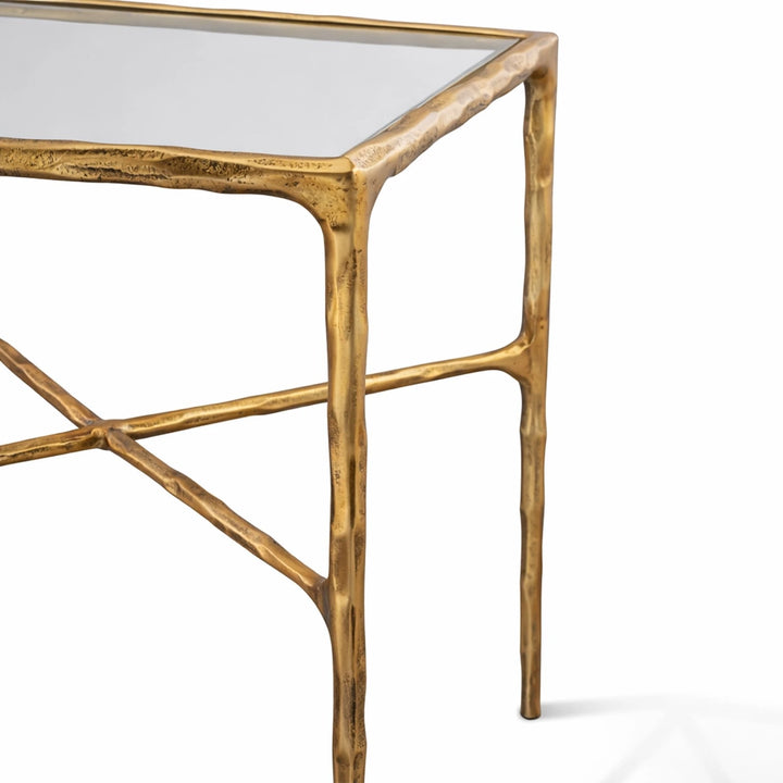 Cobra Side Table - Textured Antique Brass & Glass
