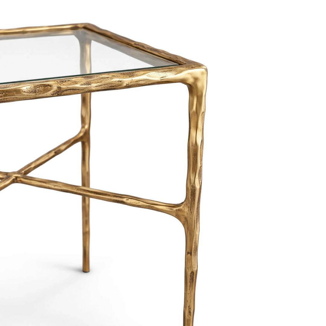 Cobra Side Table - Textured Antique Brass & Glass