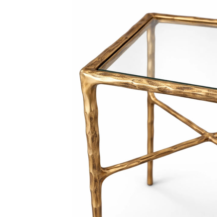 Cobra Side Table - Textured Antique Brass & Glass