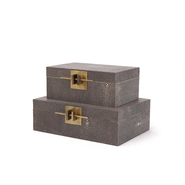 Aurello Set of 2 Leather Boxes - Dark Grey