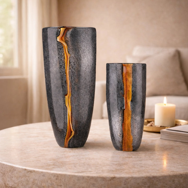 Cassiano Veined Glass Vase - Charcoal & Amber