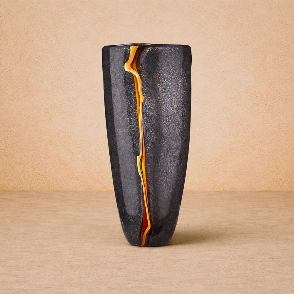 Cassiano Veined Glass Vase - Charcoal & Amber