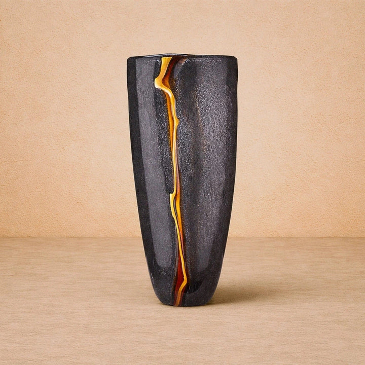 Cassiano Veined Glass Vase - Charcoal & Amber