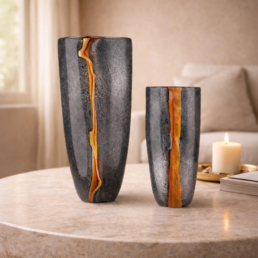 Cassiano Veined Glass Vase - Charcoal & Amber