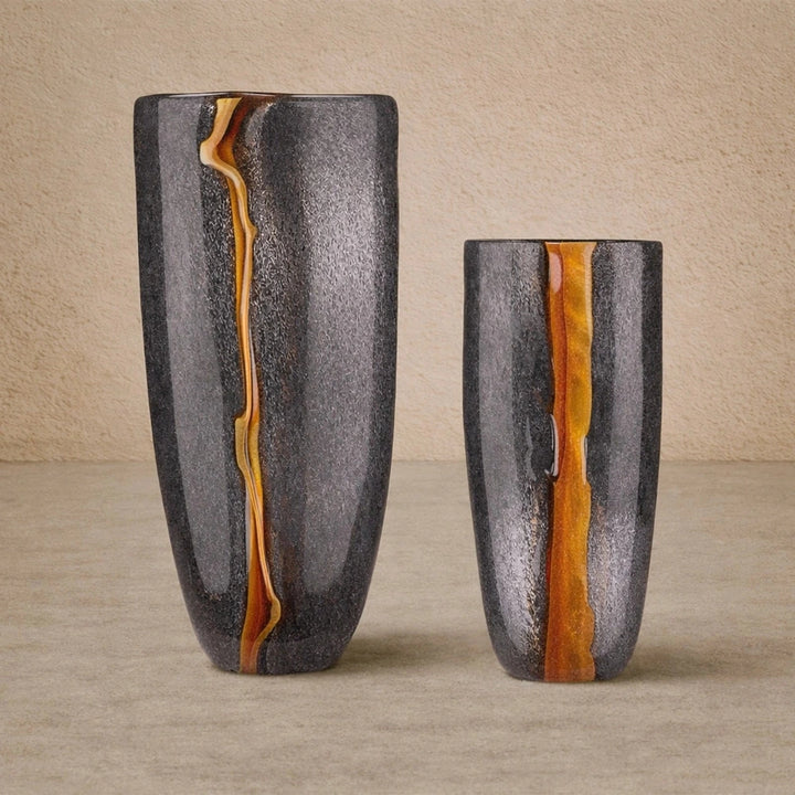 Cassiano Veined Glass Vase - Charcoal & Amber