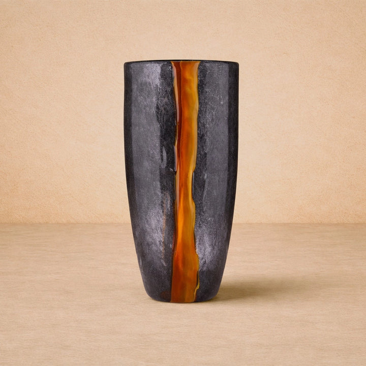 Cassiano Veined Glass Vase - Charcoal & Amber