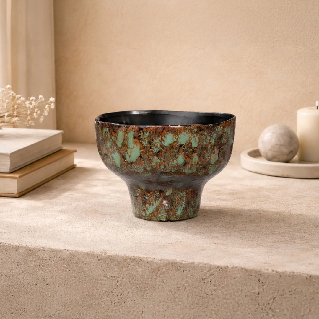Lamira Ceramic Bowl - Brown & Turquoise Glazed