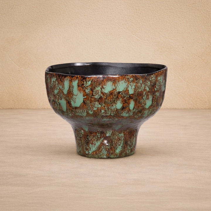 Lamira Ceramic Bowl - Brown & Turquoise Glazed