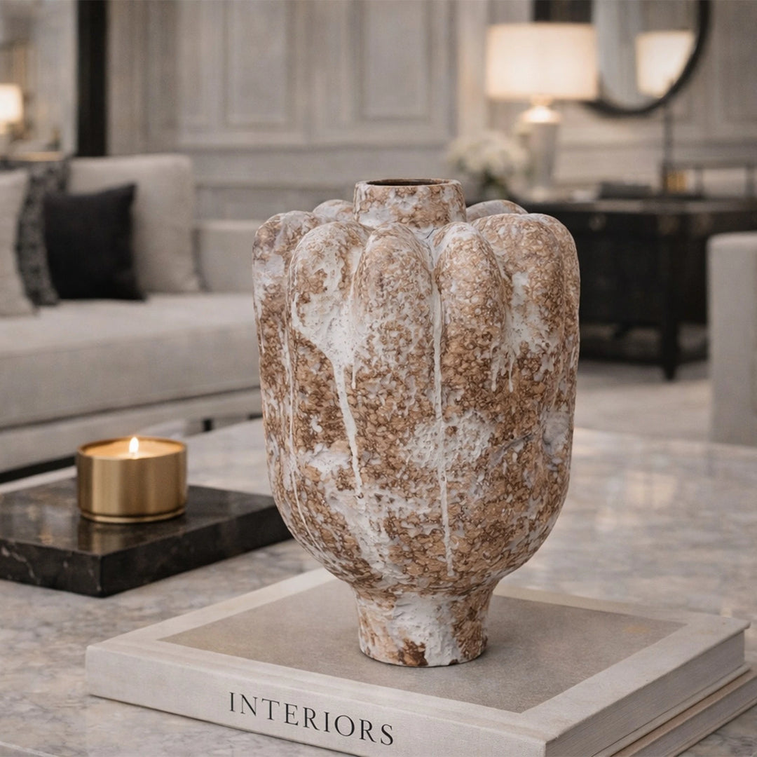 Sorello Ceramic Vase - White & Brown