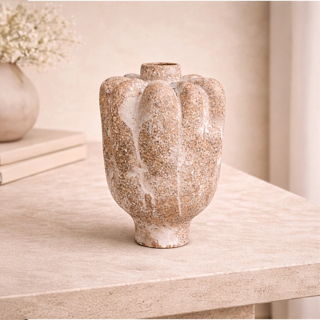 Sorello Ceramic Vase - White & Brown