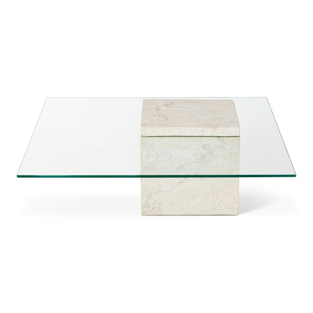 Rock Square Coffee Table - Faux Marble Concrete Beige LiangAndEimil 1