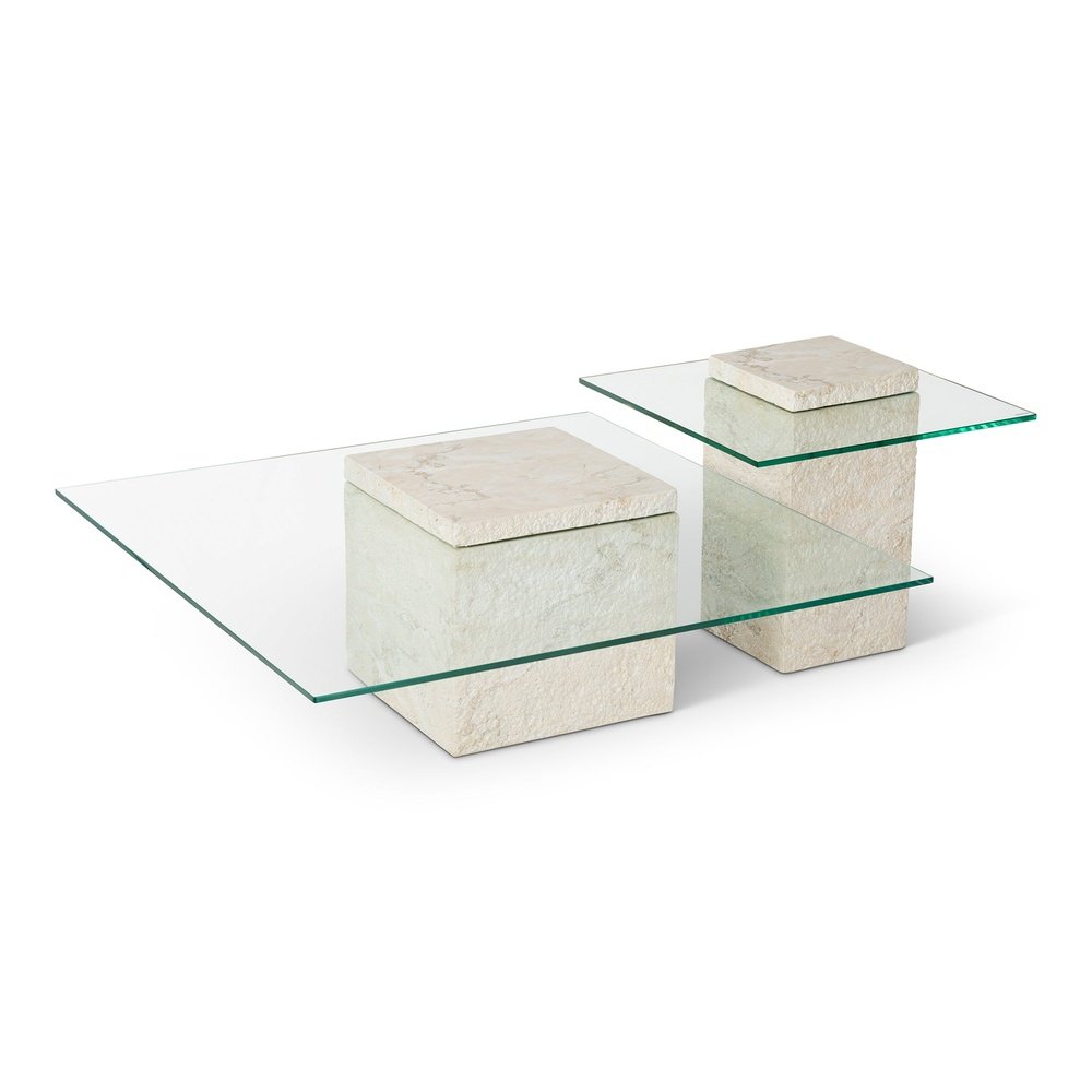 Rock Square Coffee Table - Faux Marble Concrete Beige LiangAndEimil 2