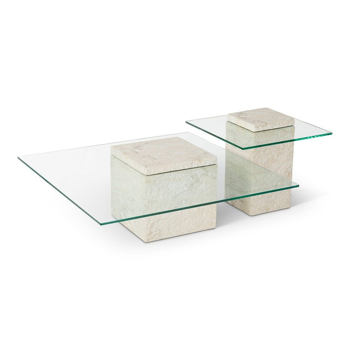 Rock Square Coffee Table - Faux Marble Concrete Beige LiangAndEimil 2