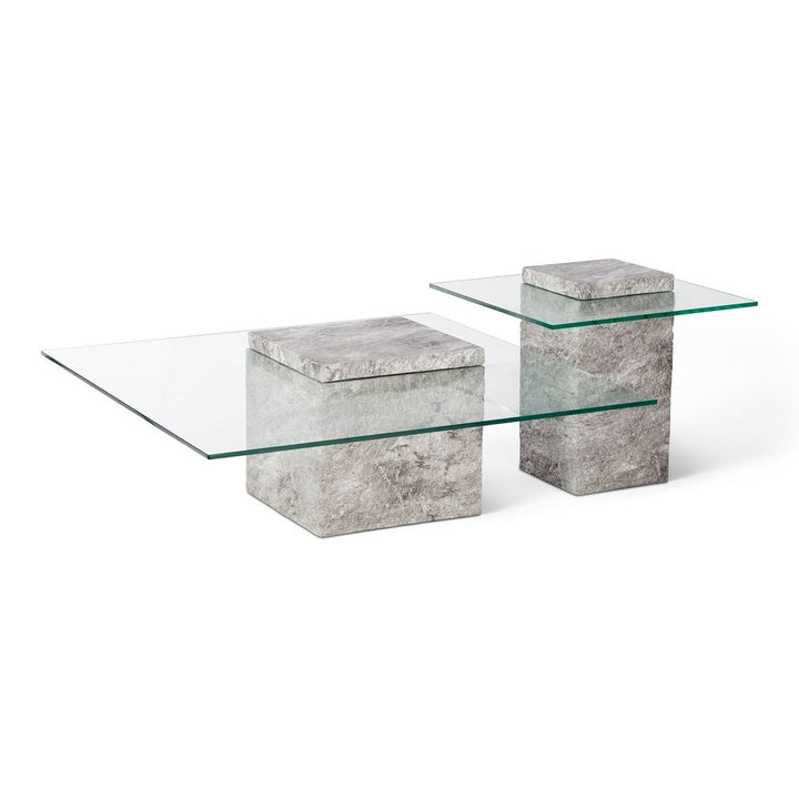 Rock Square Coffee Table - Faux Marble Concrete Grey LiangAndEimil 2