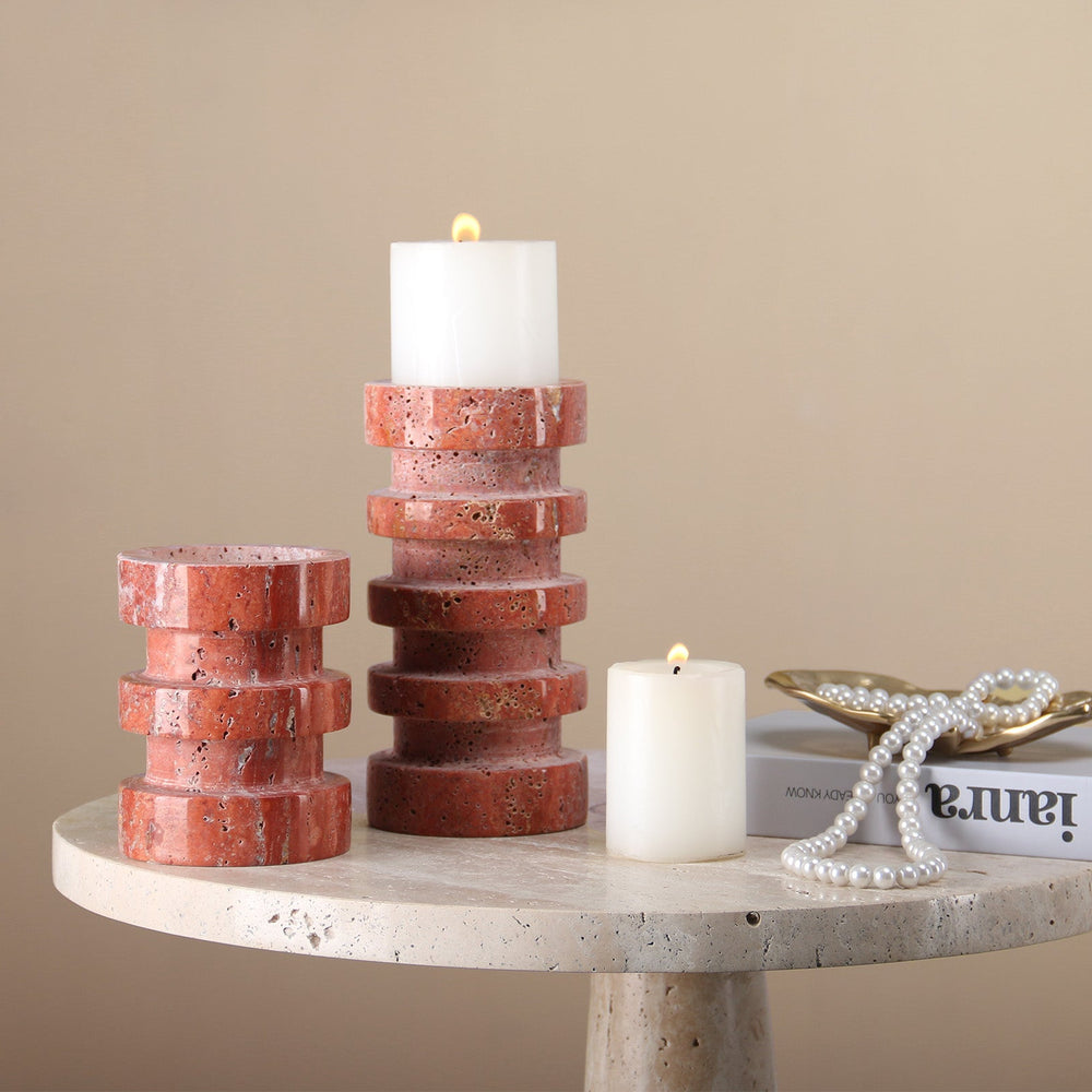 Crimson Rise Small Marble Candle Holder - Red LiangAndEimil 2