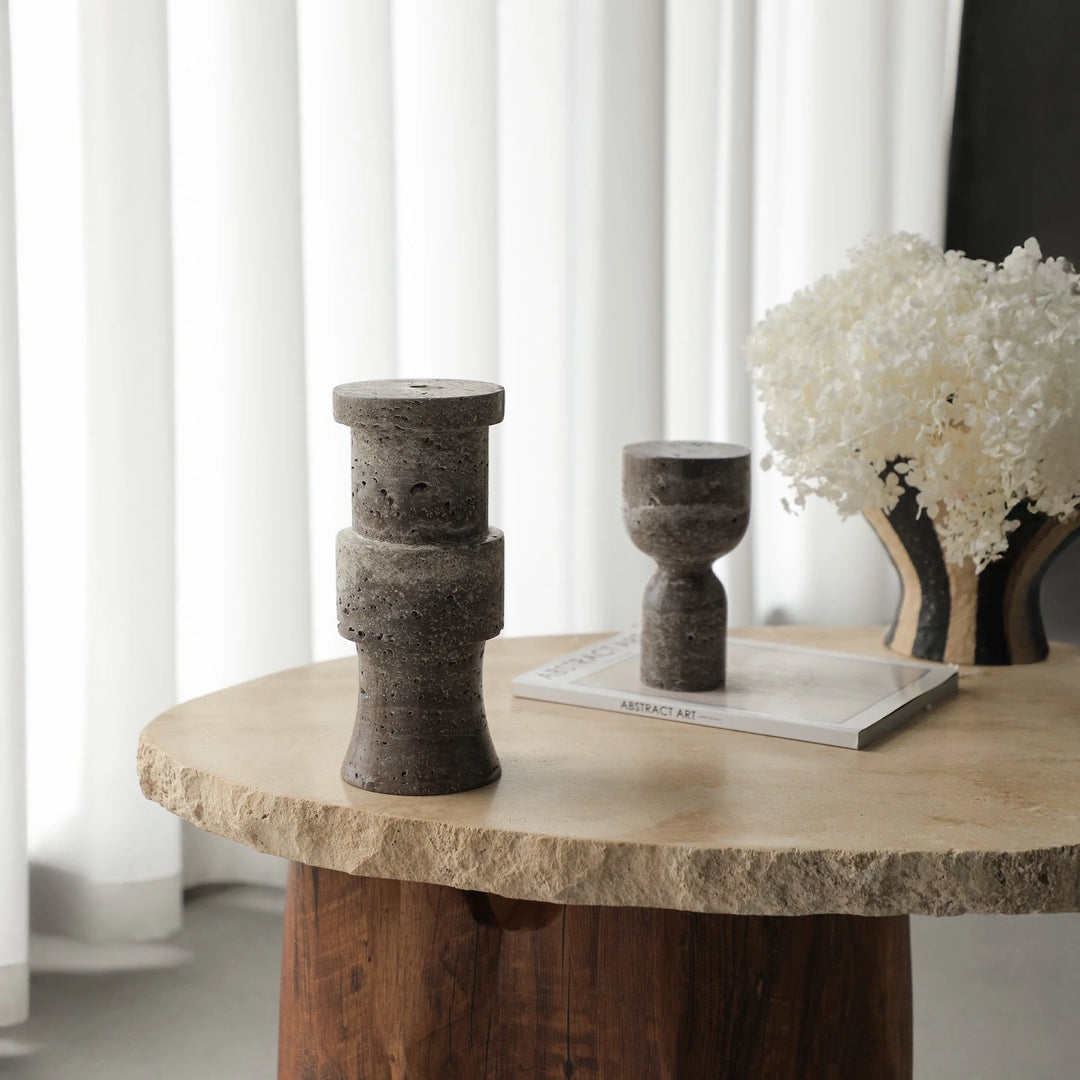 Tasso Candle Holder - Dark Brown Marble