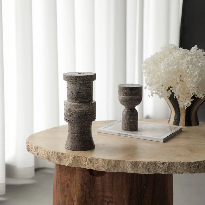 Tasso Candle Holder - Dark Brown Marble