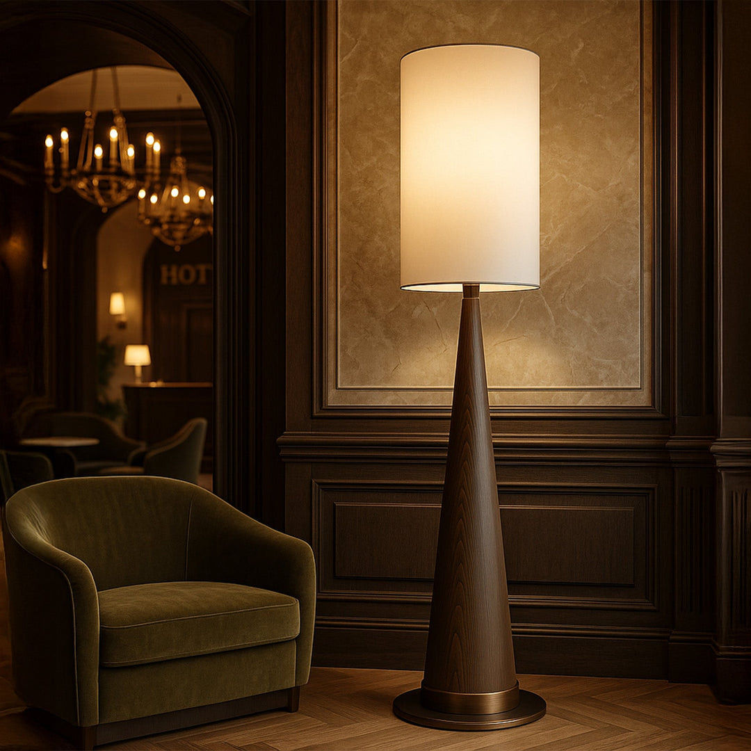 Velta Floor Light - Classic Brown Ash, Metal & White Linen LiangAndEimil 2