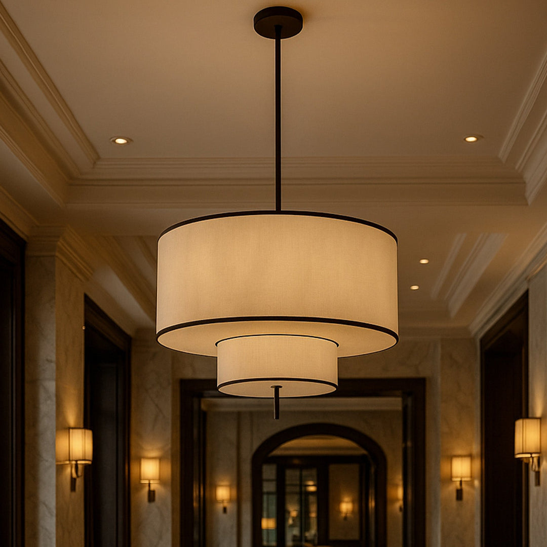 Aris Pendant Lamp - Black Metal & White Linen LiangAndEimil 2