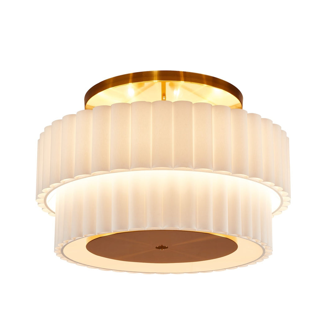 White ceiling lamp with bronze accent fixing on a white background