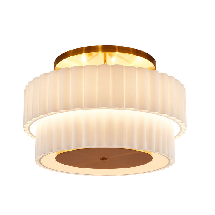 White ceiling lamp with bronze accent fixing on a white background