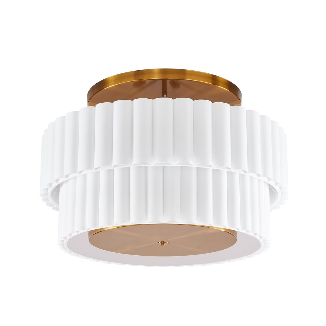 White ceiling lamp with bronze accent fixing on a white background