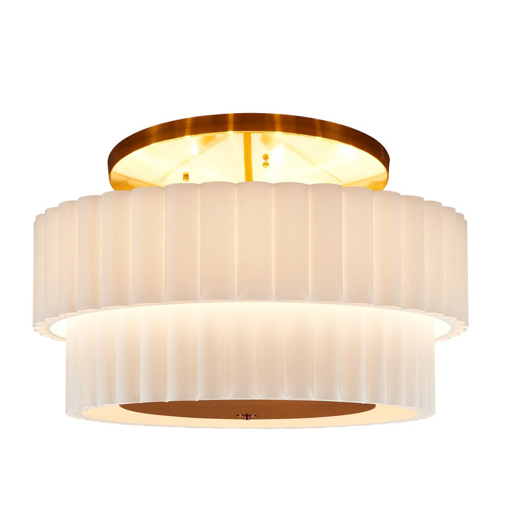White ceiling lamp with bronze accent fixing on a white background