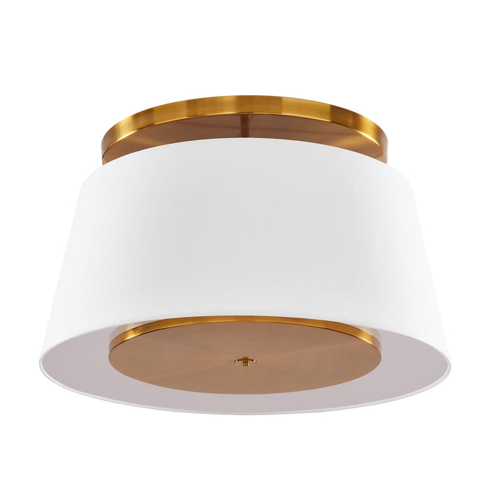 White ceiling lamp with bronze accent fixing on a white background