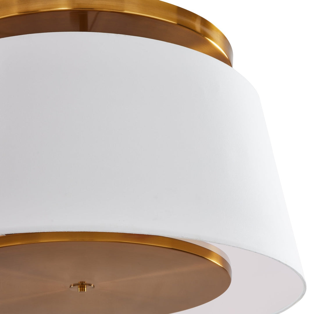Close up of white ceiling lamp with bronze accent fixing on a white background