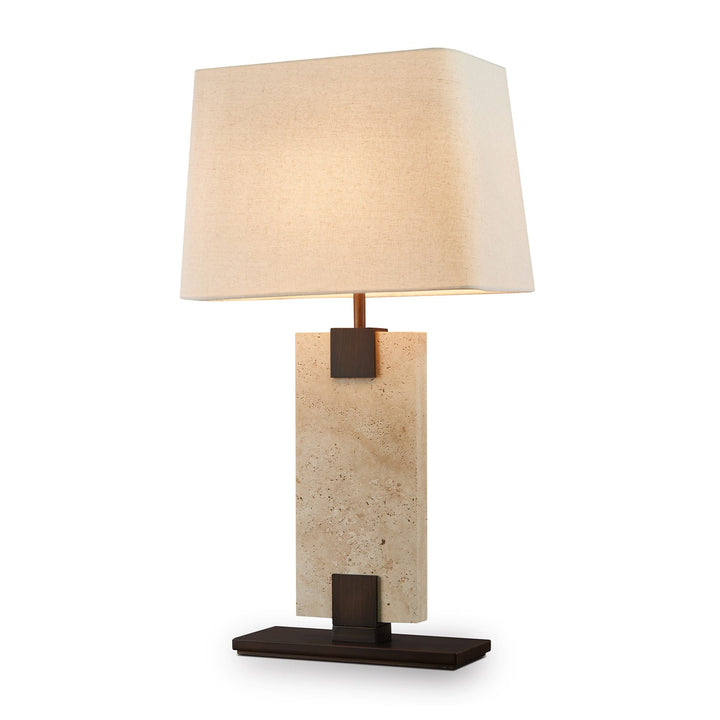 Madison Table Lamp - Travertine & Off White Linen LiangAndEimil 1