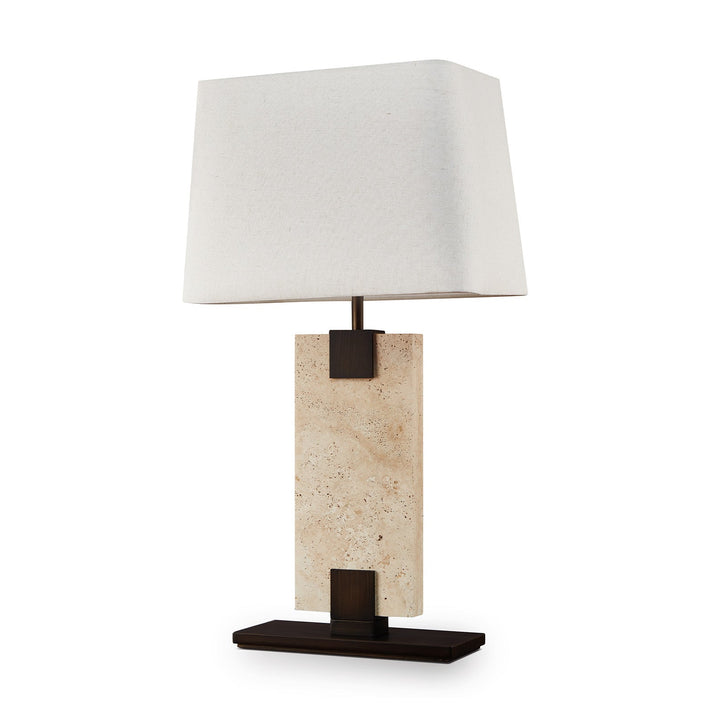 Madison Table Lamp - Travertine & Off White Linen LiangAndEimil 4