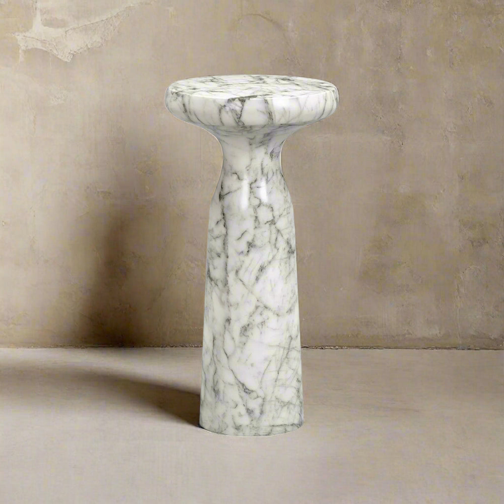 Akali Large Carrara Marble Round Side Table - White LiangAndEimil 2