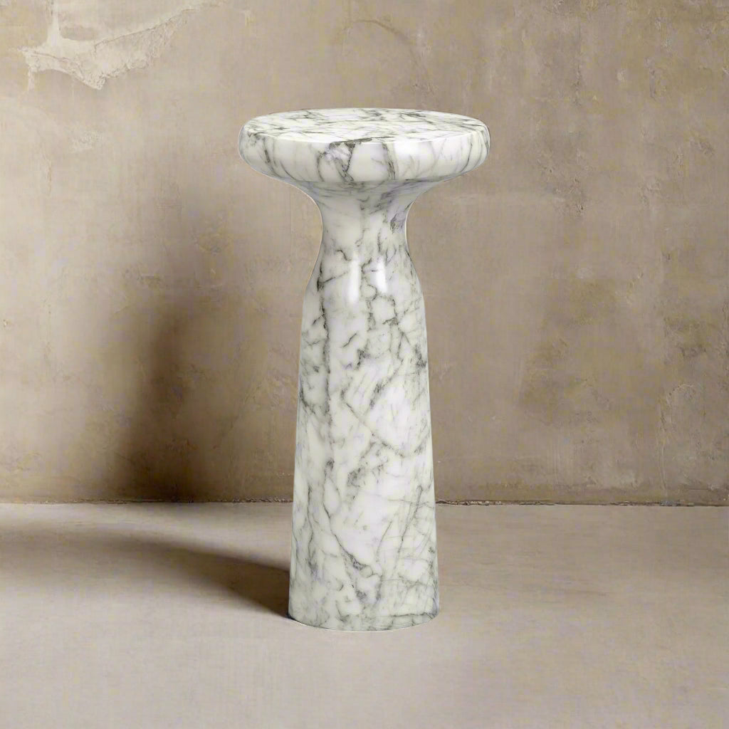 Akali Large Carrara Marble Round Side Table - White LiangAndEimil 2