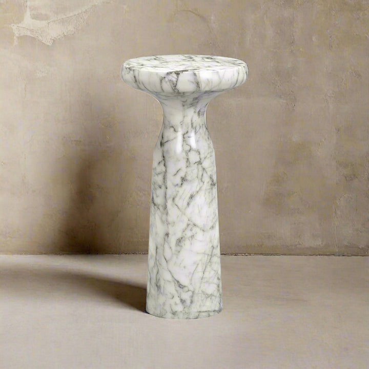 Akali Large Carrara Marble Round Side Table - White LiangAndEimil 2