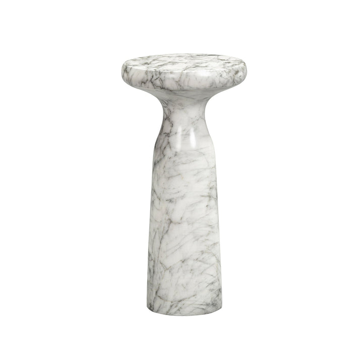 Akali Large Carrara Marble Round Side Table - White LiangAndEimil 1