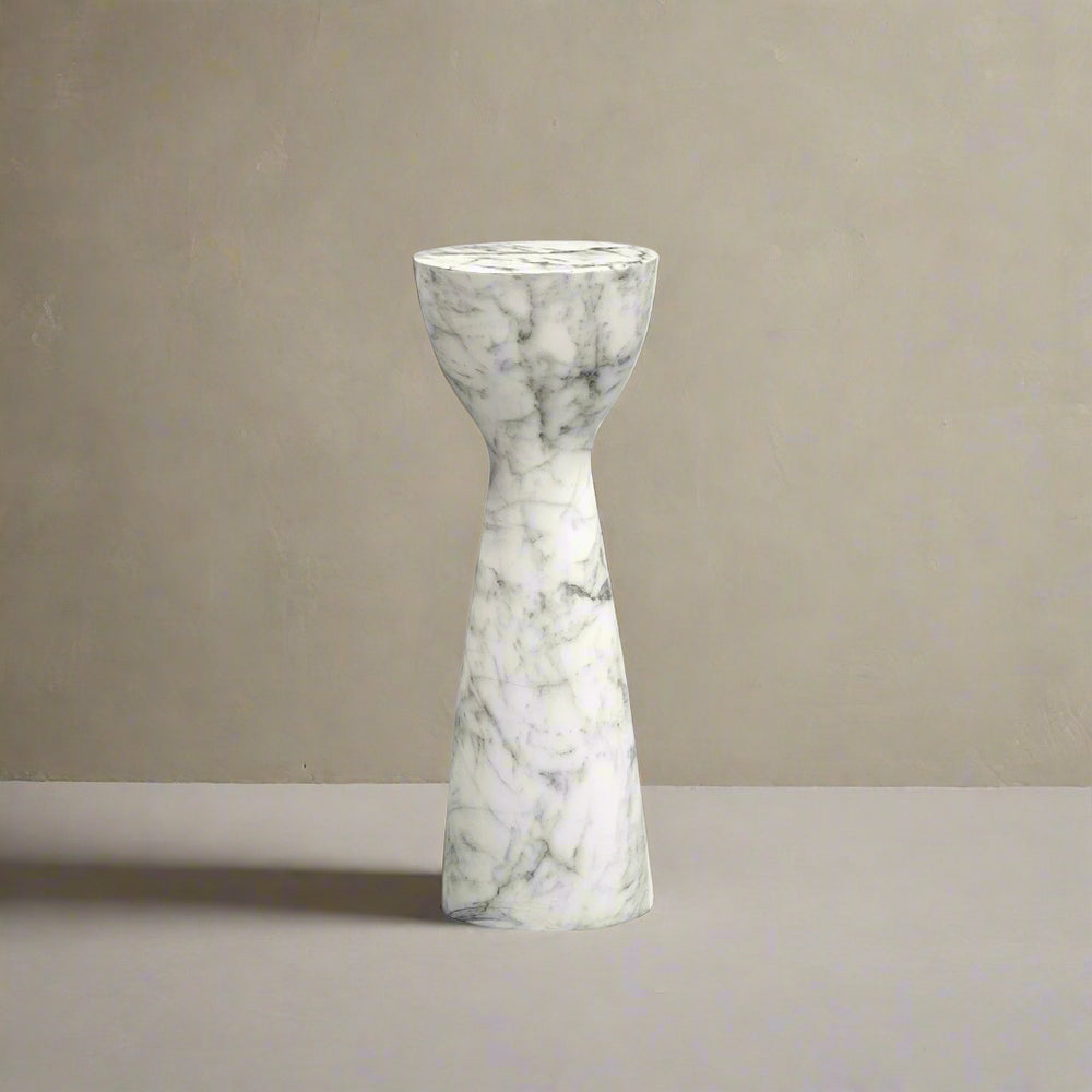 Akali Small Carrara Marble Round Side Table - White LiangAndEimil 2