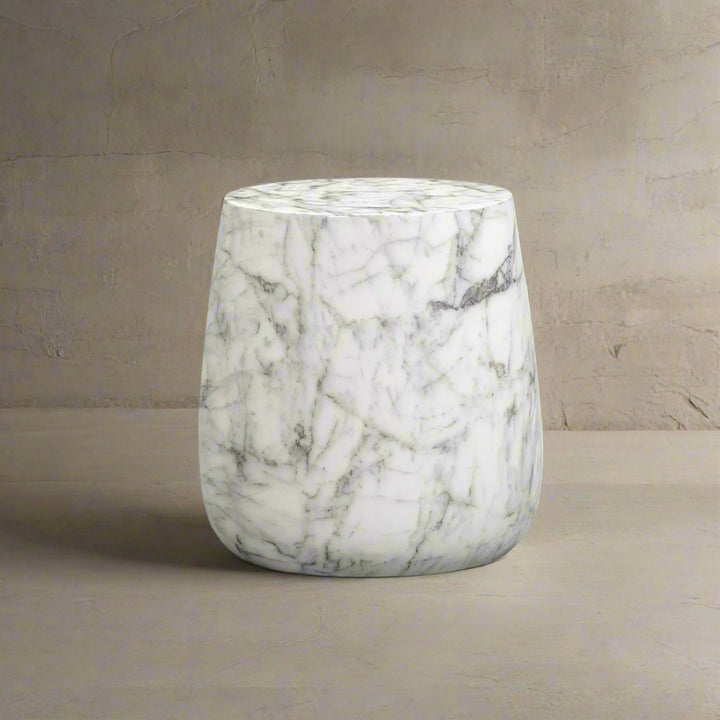 Bongo Large Carrara Marble Round Side Table - White LiangAndEimil 2