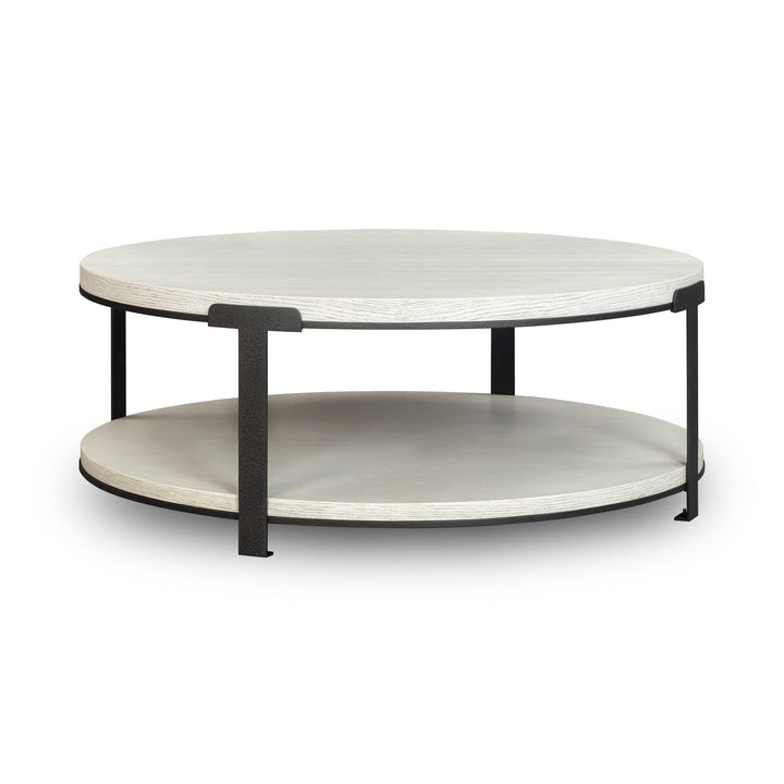 Alcana Round Coffee Table - Cloud Stained Oak & Black Textured Metal LiangAndEimil 3