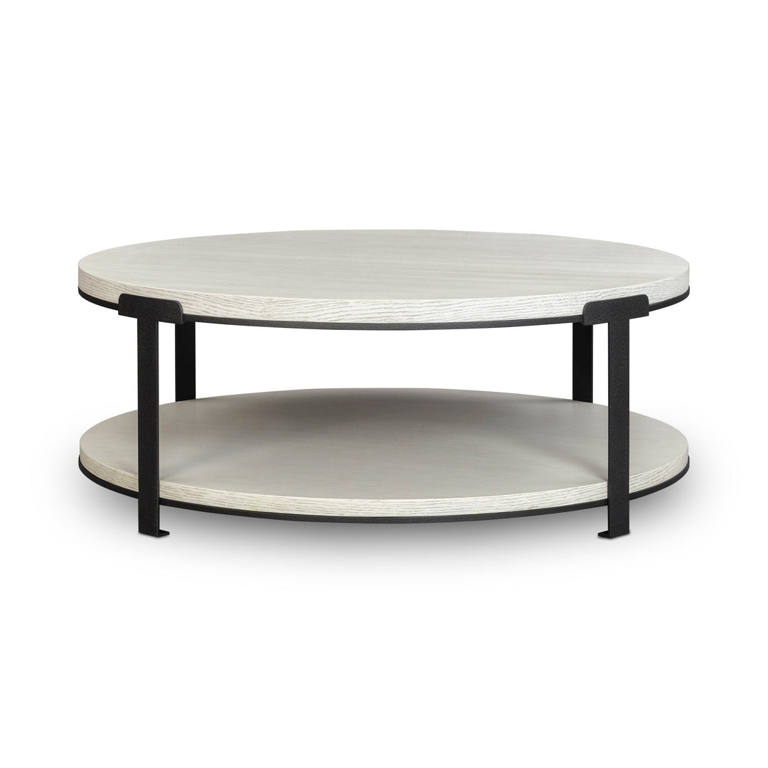 Alcana Round Coffee Table - Cloud Stained Oak & Black Textured Metal LiangAndEimil 1