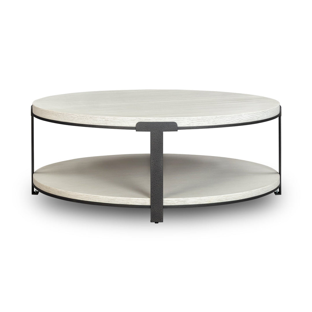 Alcana Round Coffee Table - Cloud Stained Oak & Black Textured Metal LiangAndEimil 4