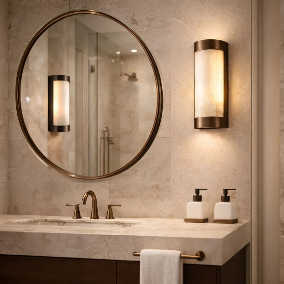 Vetra Natural Selenite Glass & Brushed Bronze Wall Light