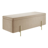 O&Co Zola Storage Ottoman in Beige Velvet & Brushed Gold