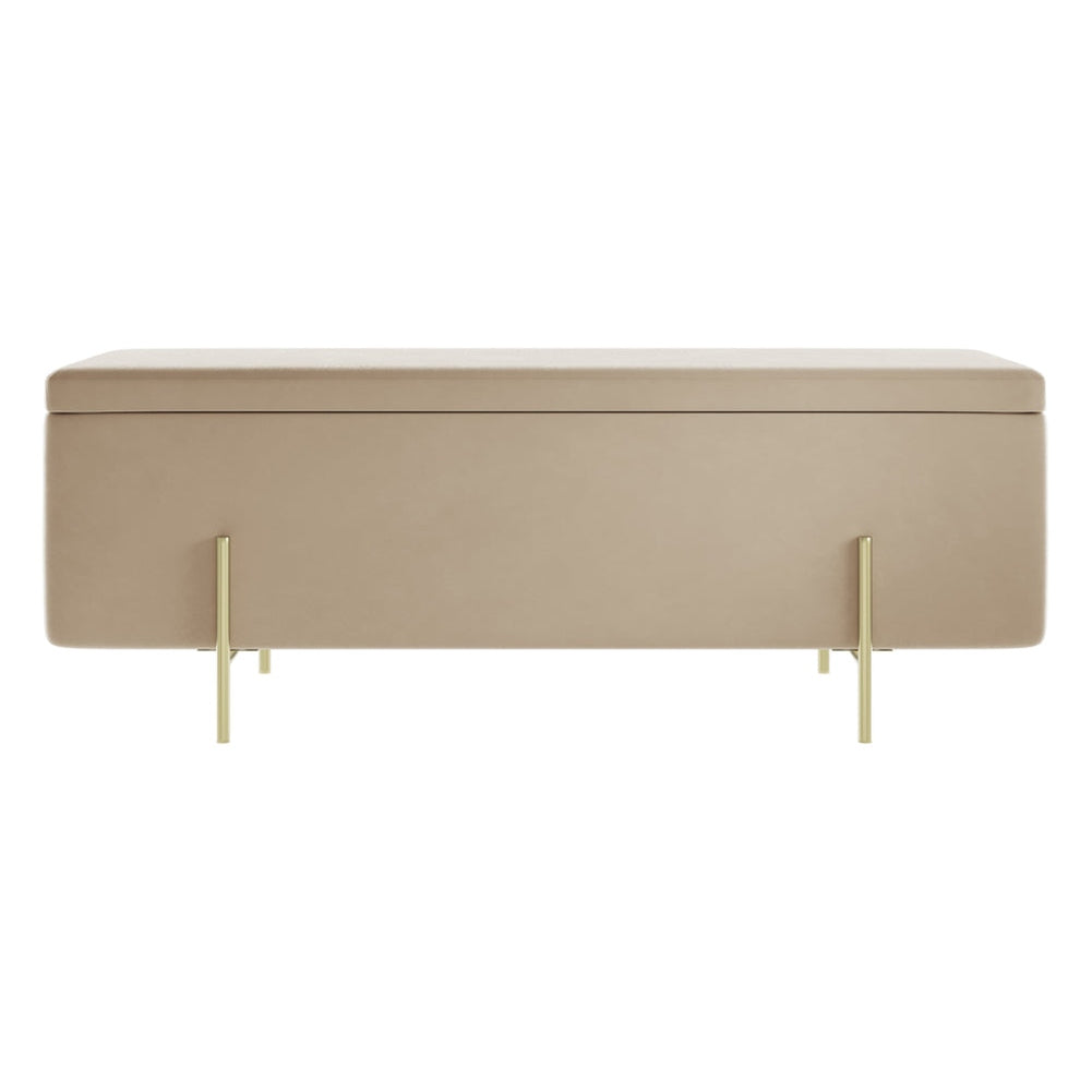 O&Co Zola Storage Ottoman in Beige Velvet & Brushed Gold