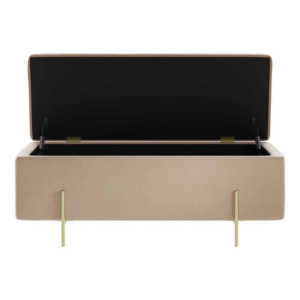 O&Co Zola Storage Ottoman in Beige Velvet & Brushed Gold