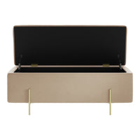 O&Co Zola Storage Ottoman in Beige Velvet & Brushed Gold